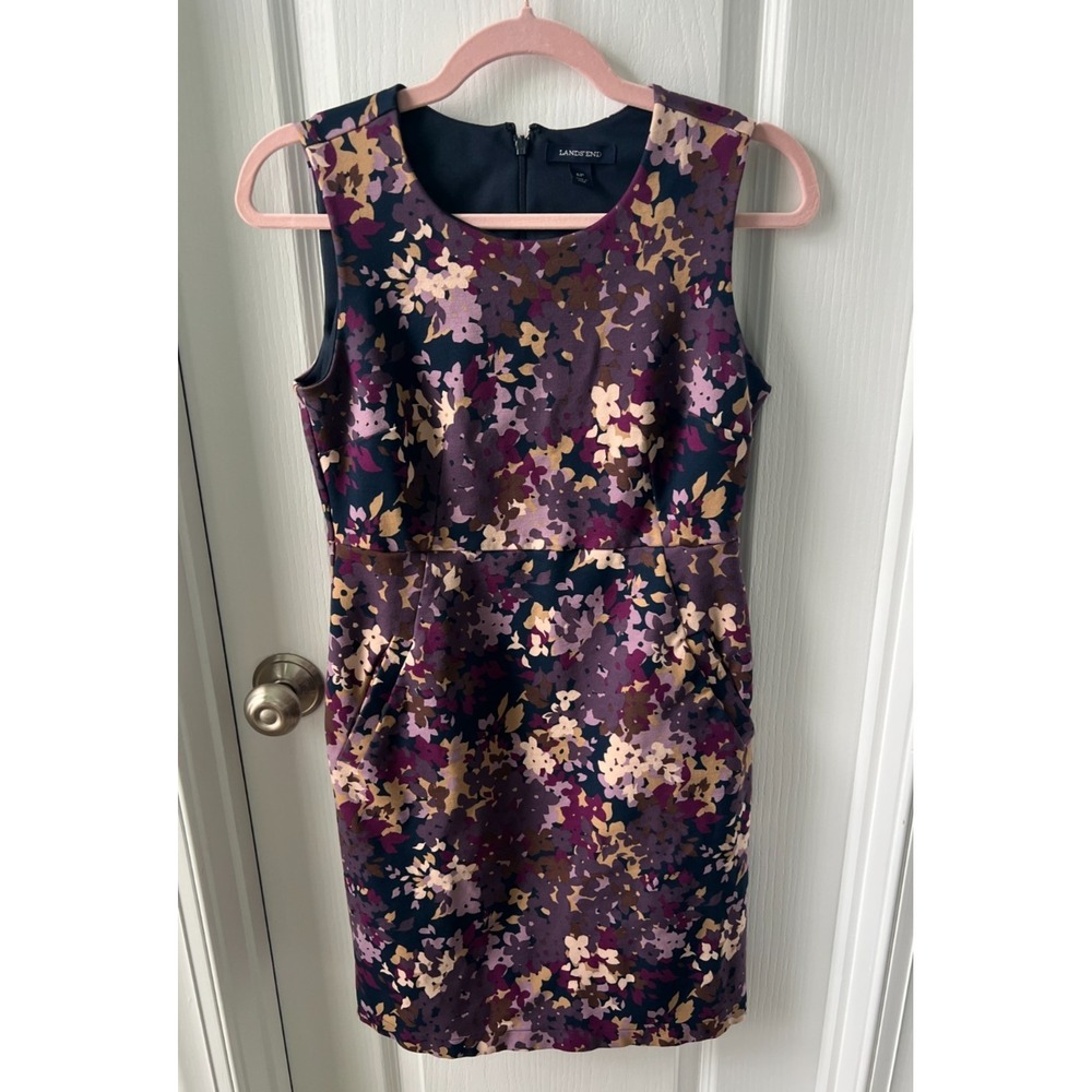 Lands End Womens Dress Purple Floral Ponte‎ Knit Sleeveless Size 6P